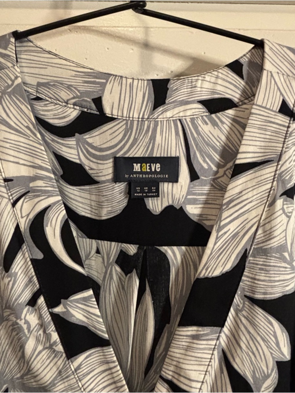 Maeve Anthropologie Floral Midi Dress Size 12 Black White Wrap Tiered NWOT Boho - Picture 8 of 16